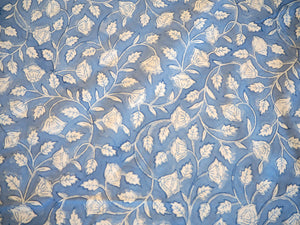 Tissu Azalé blanc / coloris bleu / 60s - Block print